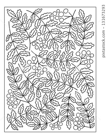 Outline drawing of rowan branches with leaves and berries Outline drawing of rowan branches with leaves and berries 131673293
