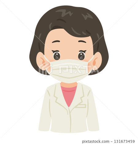一名身穿白大褂、戴著口罩的女子上身插圖 131673459