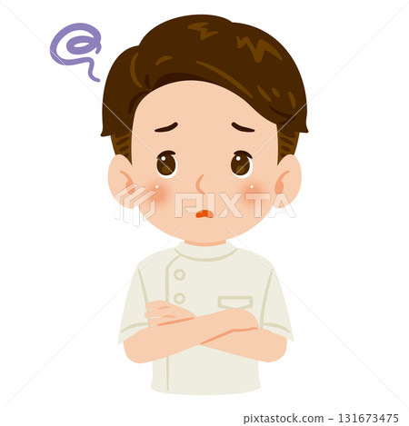 A troubled man wearing a white Casey upper body illustration A troubled man wearing a white Casey upper body illustration 131673475