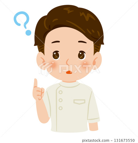 一名滿臉疑惑的男子身穿白色凱西上身插畫 一名滿臉疑惑的男子身穿白色凱西上身插畫 131673550
