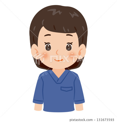 Illustration of a woman wearing a blue scrub, upper body 131673593