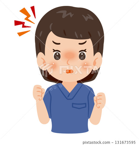 Angry woman wearing a blue scrub, upper body illustration 131673595
