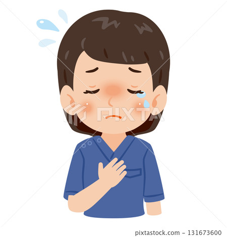 穿著藍色手術服的哭泣的女人上半身插圖 131673600