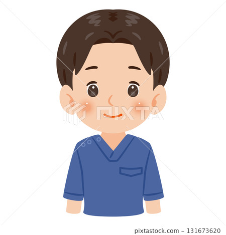 Illustration of a man wearing a blue scrub, upper body Illustration of a man wearing a blue scrub, upper body 131673620