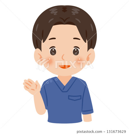 A man wearing a blue scrub guiding a passenger - upper body illustration 131673629