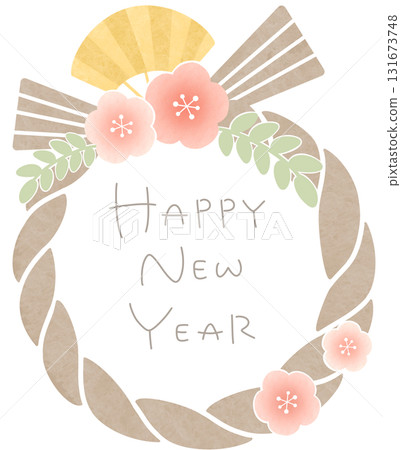 新年 注連繩 梅花 新年快樂 淺色 131673748
