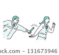 一名身穿工作服的男子遞上接力棒，一名女子接過接力棒 - 側身 - 企業 - 工業、倉庫、運輸 - 商業插圖素材 131673946