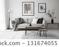 Nordic living room in grey and beige colors, modern interior created with ai generative tools. 131674055
