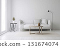 Nordic living room in grey and beige colors, modern interior created with ai generative tools. 131674074