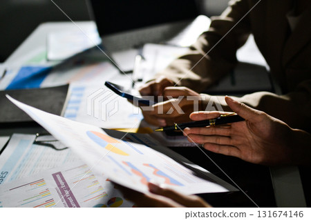 business people in meeting discussing plans together 131674146