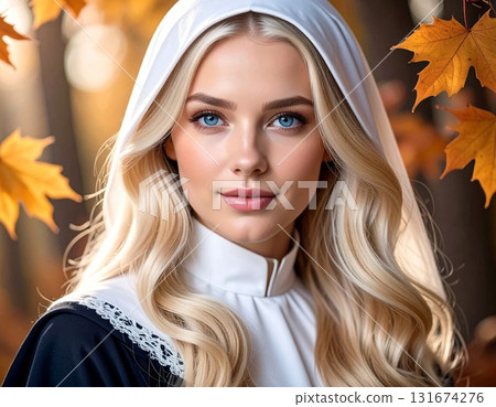 Nun and Autumn Leaves 131674276