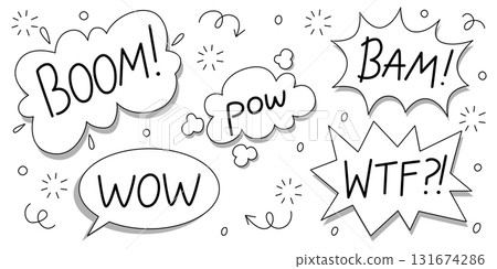 Comic speech bubbles with sound replicas Comic speech bubbles with sound replicas 131674286