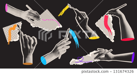 Artistic y2k halftone hand gestures 131674326