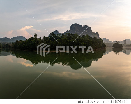 Beautiful sky over lake or pond Aerial view landscape Beautiful sky over lake or pond Aerial view landscape 131674361