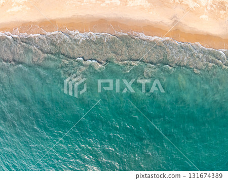 Aerial top view sea waves surface nature background Aerial top view sea waves surface nature background 131674389