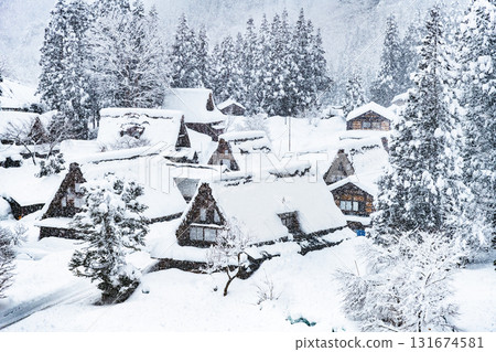 Snow-covered Ainokura Gassho-style Village in Gokayama 131674581
