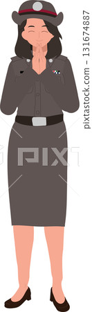 thai police woman in uniform performing wai gesture smiling female officer illustration showing thai culture and respect 131674887