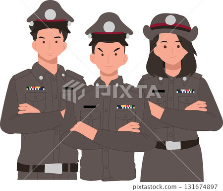 thai police officers illustration in uniform showing teamwork and discipline for law enforcement concept in thailand 131674897