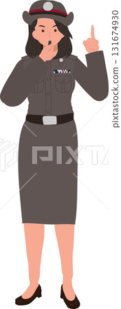 thai policewoman giving signal in professional uniform representing discipline and public safety thai policewoman giving signal in professional uniform representing discipline and public safety 131674930
