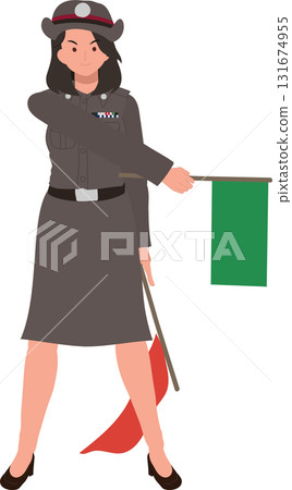 thai policewoman directing traffic with green flag illustration showing female officer in uniform maintaining road safety in thailand thai policewoman directing traffic with green flag illustration showing female officer in uniform maintaining road safety in thailand 131674955