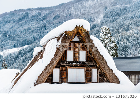 五箇山相倉合掌村的白雪覆蓋的房屋 131675020