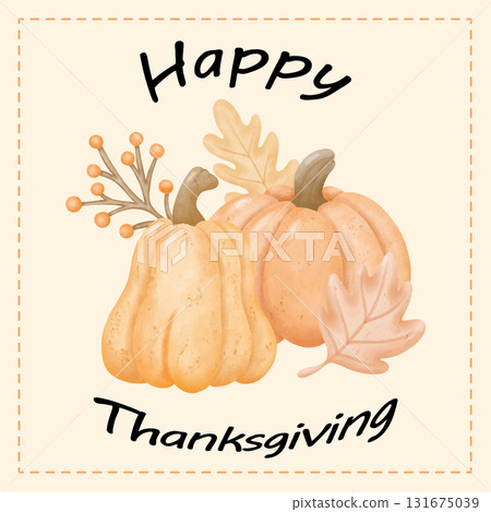 Thanksgiving day set watercolor clipart featuring festive dinner and fall decor card 131675039