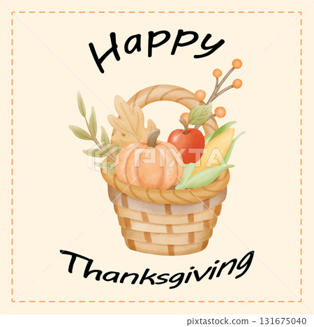 Thanksgiving set watercolor illustration with pumpkin pie turkey and autumn harvest card 131675040