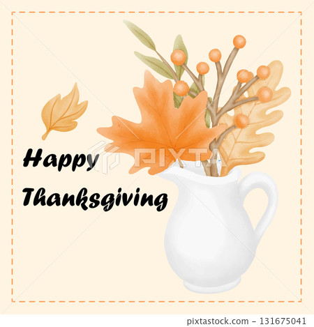 Thanksgiving set watercolor design with roasted turkey pumpkin and autumn leaves card Thanksgiving set watercolor design with roasted turkey pumpkin and autumn leaves card 131675041