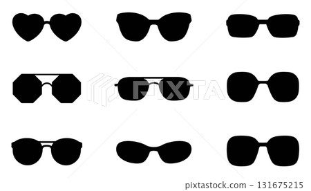 SEO Title: Sunglasses Silhouette Collection Vector. Fashion Eyewear and Glasses Icon Set. 131675215