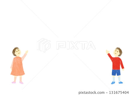 一個女孩和男孩在介紹某件事。背景簡單 一個女孩和男孩在介紹某件事。背景簡單 131675404