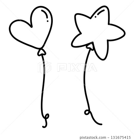 Heart balloon star balloon black outline simple design floating cheerful minimal hand drawn celebration party decoration 131675415