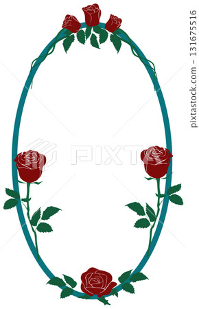 Elegant Oval Frame with Red Roses and Vine Border 131675516