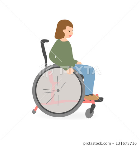 Illustration of a smiling girl sitting in a wheelchair Illustration of a smiling girl sitting in a wheelchair 131675716
