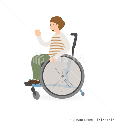 圖:坐在輪椅上的男孩微笑揮手 圖:坐在輪椅上的男孩微笑揮手 131675717