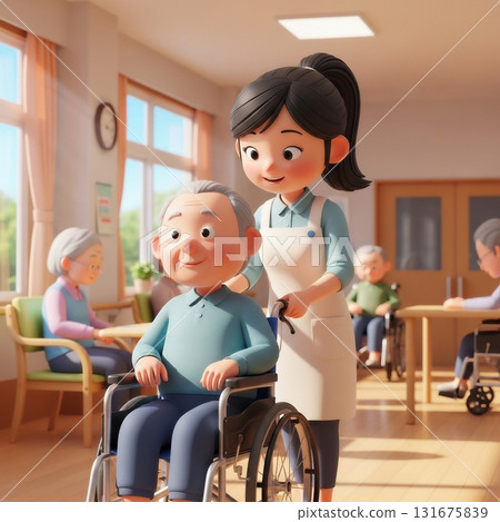 Japanese female caregivers caring for elderly people in nursing homes Japanese female caregivers caring for elderly people in nursing homes 131675839