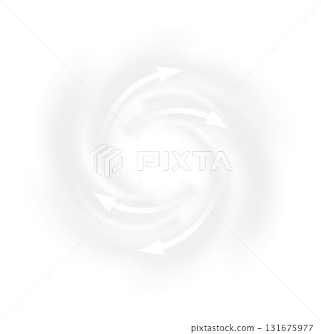 Circular airflow with white arrows indicating direction, swirl, wind, energy, and circulation. 131675977