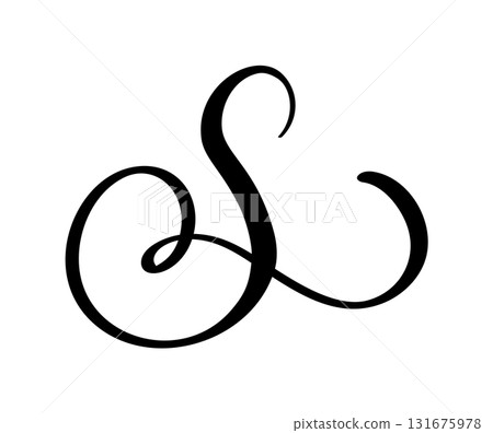 Hand drawn vector calligraphy letter S. Script capital font logo. style flourish Handwritten brush Hand drawn vector calligraphy letter S. Script capital font logo. style flourish Handwritten brush 131675978