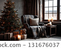 Cozy-style Christmas decoration with a Christmas tree 131676037