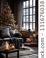 Cozy-style Christmas decoration with a Christmas tree 131676038