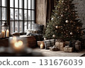Cozy-style Christmas decoration with a Christmas tree 131676039