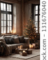 Cozy-style Christmas decoration with a Christmas tree 131676040