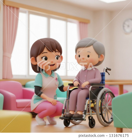 Japanese female caregivers providing care at nursing homes 131676175
