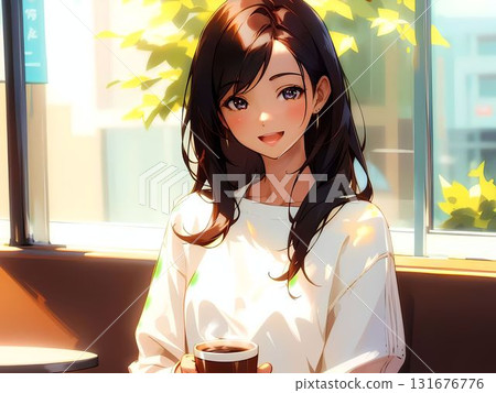 一位女士在咖啡店休息 2 131676776