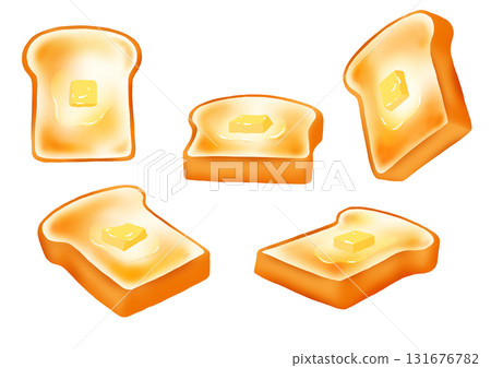 A set of 5 kinds of freshly baked toast with melting butter 131676782