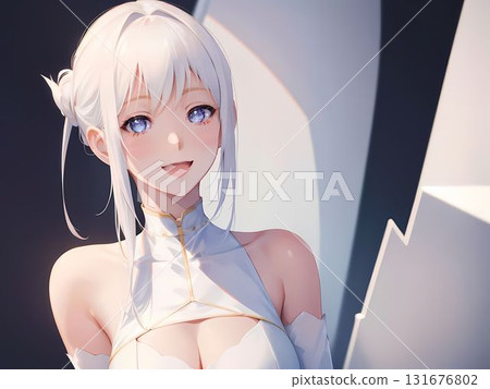 穿著白色連身裙的美麗微笑的女人 131676802