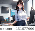 Smiling office lady desk work 131677000