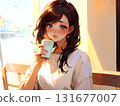Pensive woman and cafe 2 131677007