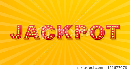 Jackpot sign with glowing lights on yellow background Jackpot sign with glowing lights on yellow background 131677078