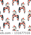 Seamless pattern Dymkovsky toy Horse. Russian toy 131677316