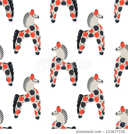Seamless pattern Dymkovsky toy Horse. Russian toy 131677316